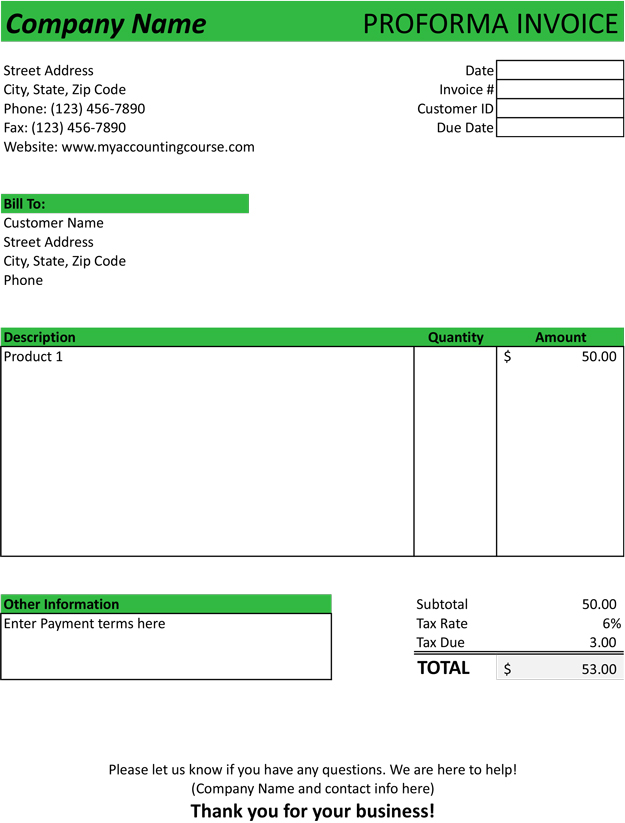 Proforma Invoice Template Sample Form Free Download PDF Excel